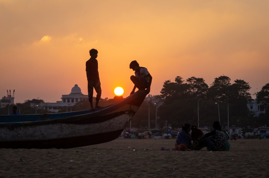Coucher de soleil à Marina beach, Chennai