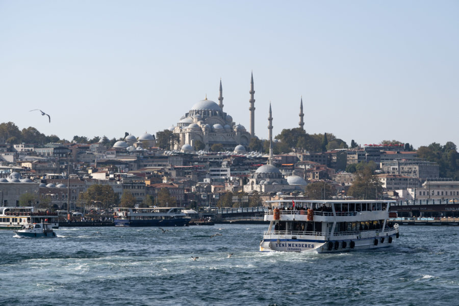 Istanbul : bateau sur le Bosphore et mosquée