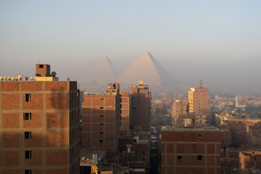 Vue aérienne sur les pyramides de Gizeh