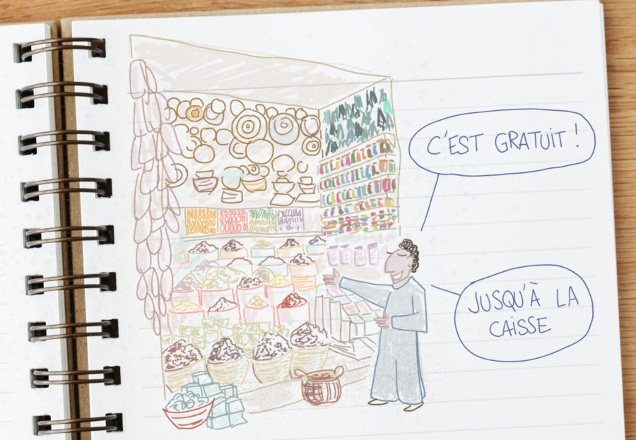 Dessin vendeur du souk d'Assouan