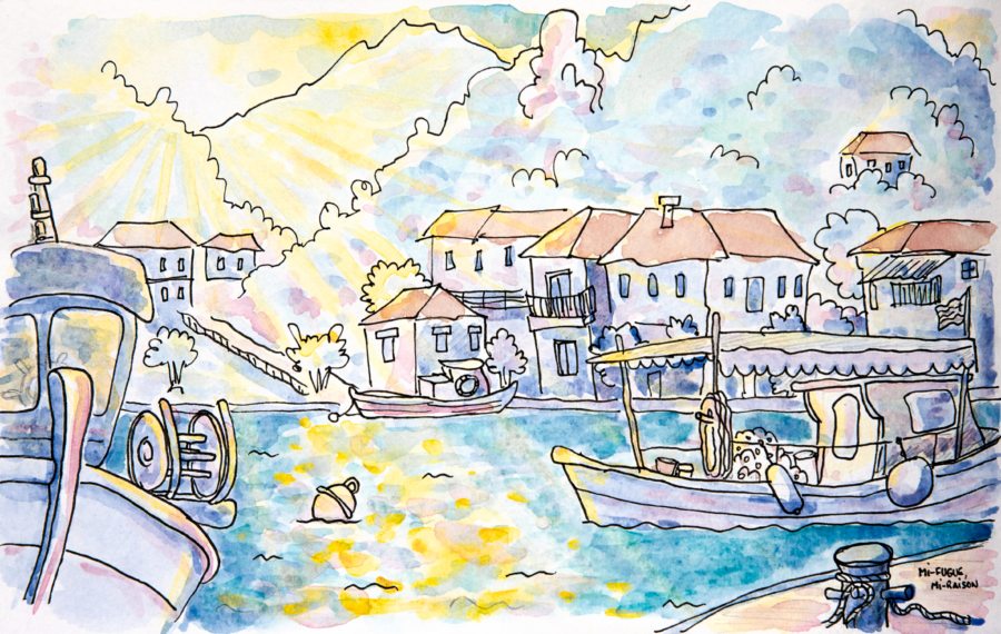 Aquarelle à Agia Kiriaki, au sud du Pélion