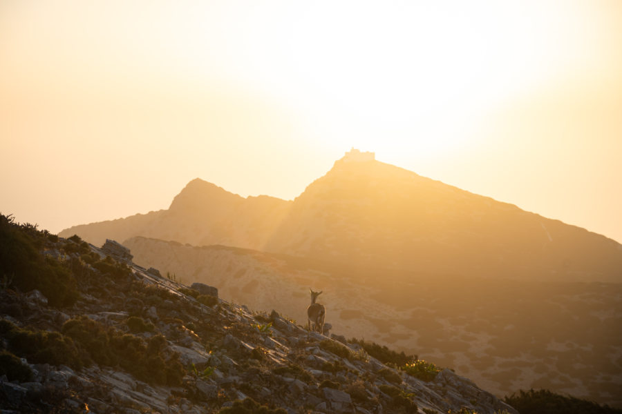 Coucher de soleil à Saint Symeon, île de Sifnos en Grèce