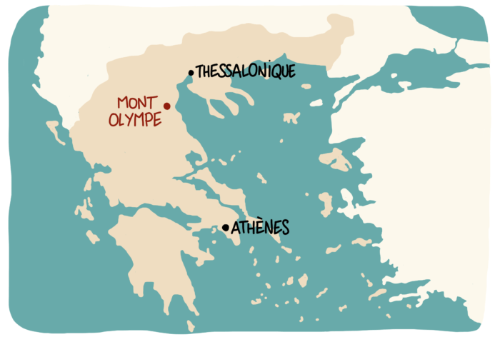 Carte montrant le Mont Olympe en Grèce