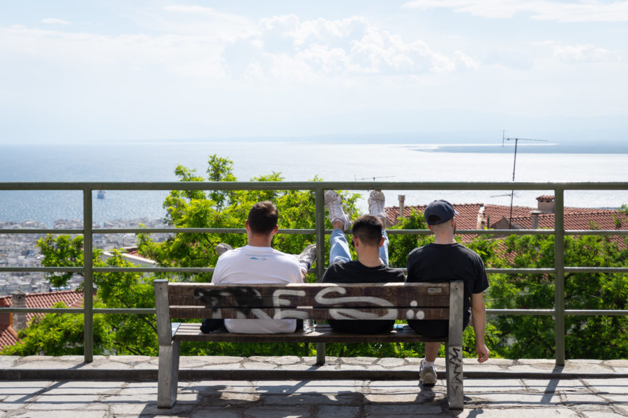 Banc avec vue sur Thessalonique depuis la Trigonion tower