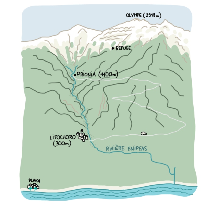 Carte de la vallée de l’Enipeas et du Mont Olympe