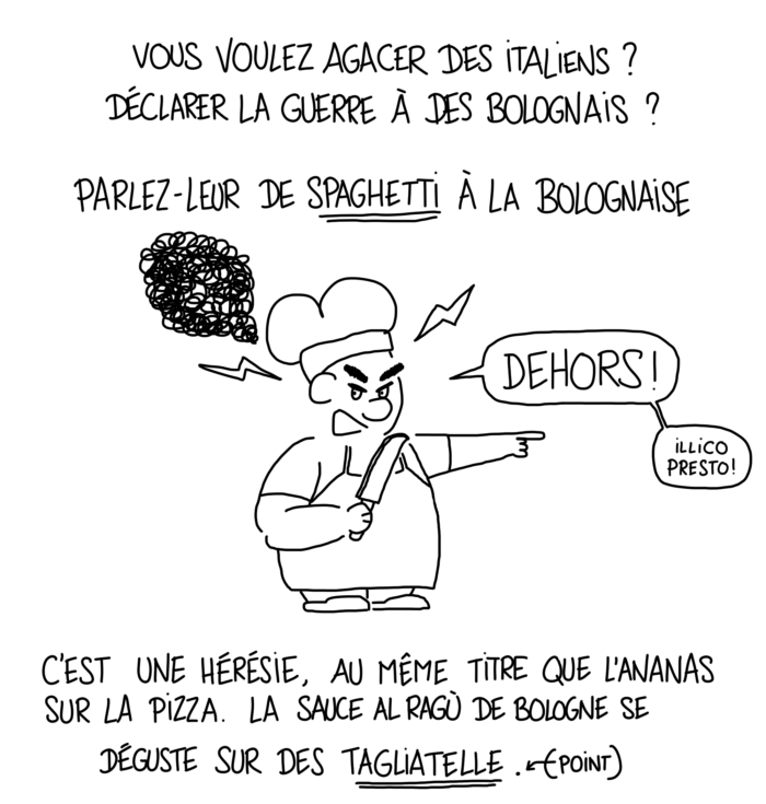 Dessin : pas de spaghettis avec la bolognaise, mais des tagliatelle