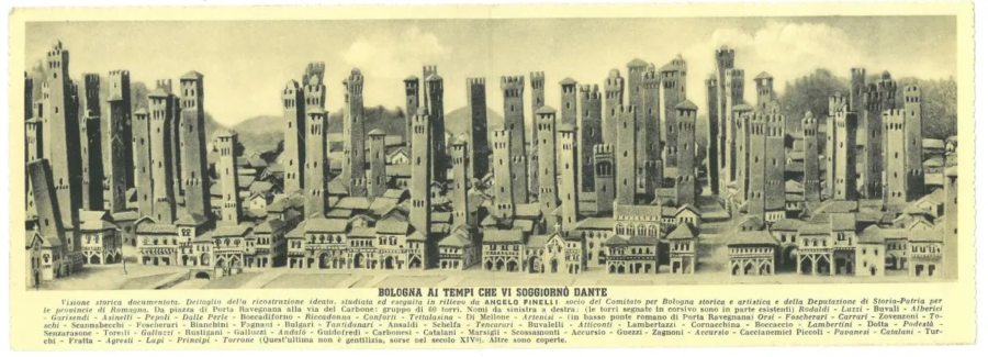 Vieille carte représentant les tours de Bologne